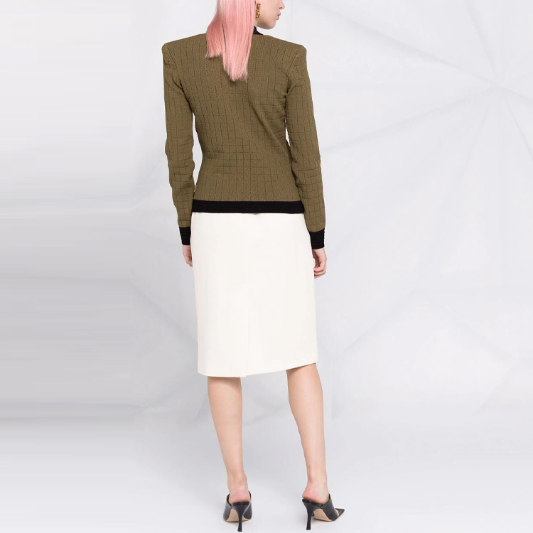 Shop (Women) Balmain FW21 Brown Stand Collar Trim Jacket WF0SK031-K330-UEE