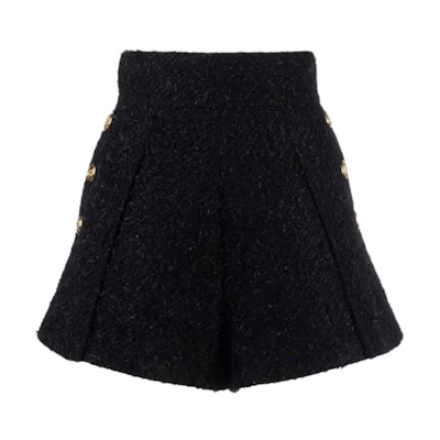 (Women) BALMAIN FW21 Embossed Button Tweed Casual Shorts Women’s Black WF0PA087C320-0PA