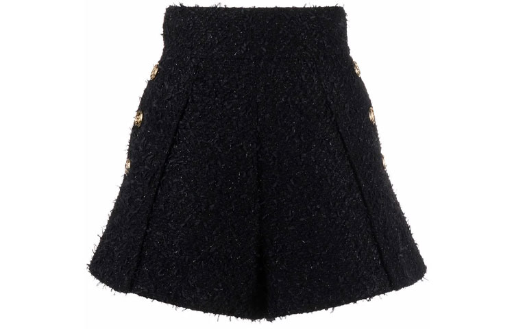 Order (W) 巴尔曼 FW21 浮雕纽扣粗花呢休闲短裤 女款 黑色 WF0PA087C320-0PA