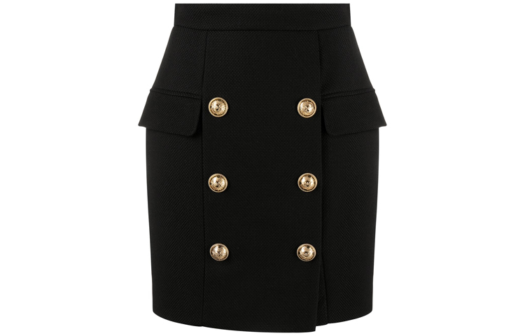 (Women) BALMAIN FW21 High-Waist Button Design Black Casual Skirt VF14004C208-0PA