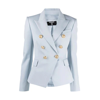 (Women) BALMAIN FW21 Light Blue Double-Breasted Suit Jacket WF1SG000-167L-6AC