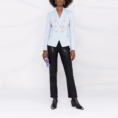 (W) 巴尔曼 FW21 浅蓝色双排扣西装外套 WF1SG000-167L-6AC Lookbook (W) 巴尔曼 FW21 浅蓝色双排扣西装外套 WF1SG000-167L-6AC