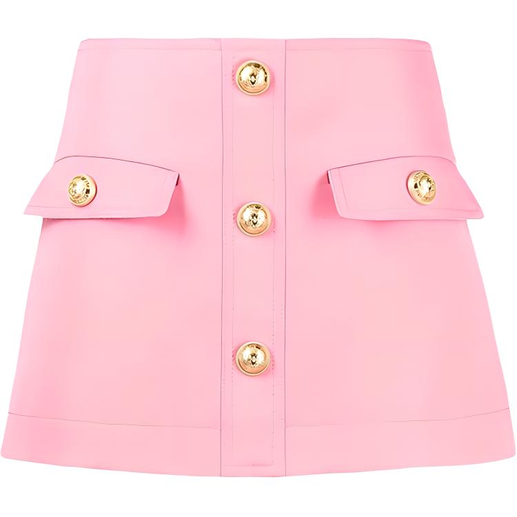 (Women) BALMAIN FW21 Pink Logo Button A-Line Mini Skirt for Women WF0LA120-167L-4KJ