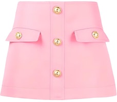(Women) BALMAIN FW21 Pink Logo Button A-Line Mini Skirt for Women WF0LA120-167L-4KJ (Women) BALMAIN FW21 Pink Logo Button A-Line Mini Skirt for Women WF0LA120-167L-4KJ