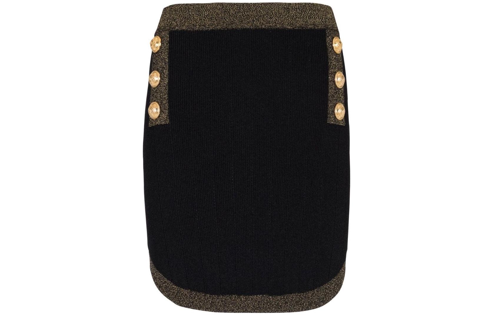 (Women) BALMAIN FW22  Black Colorblock Button Mid-Waist Short Casual Skirt AF1LB189KD74-EAD