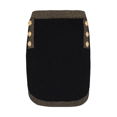 (Women) BALMAIN FW22 Black Colorblock Button Mid-Waist Short Casual Skirt AF1LB189KD74-EAD