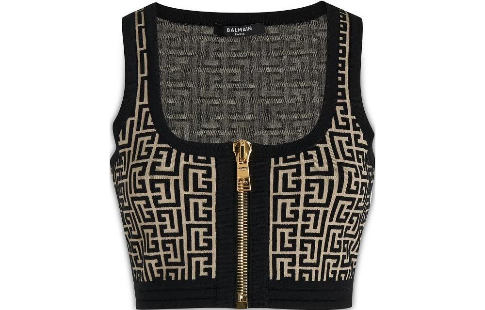 Order (Women) BALMAIN FW22  Black Logo Knit Cropped Vest. AF1AA017KB02-GFE