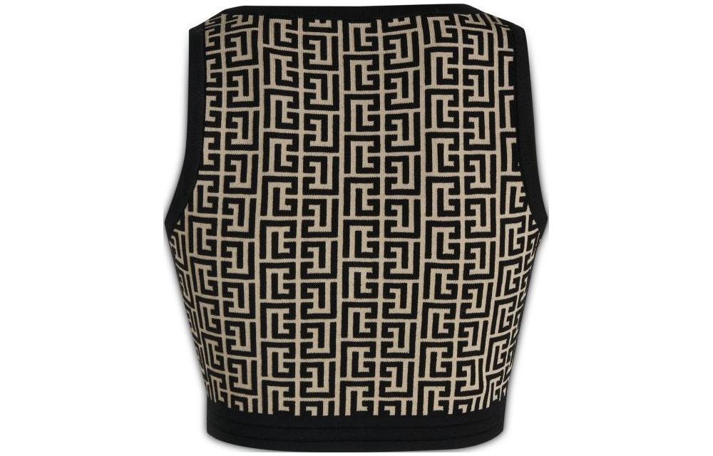 Lookbook (Women) BALMAIN FW22  Black Logo Knit Cropped Vest. AF1AA017KB02-GFE