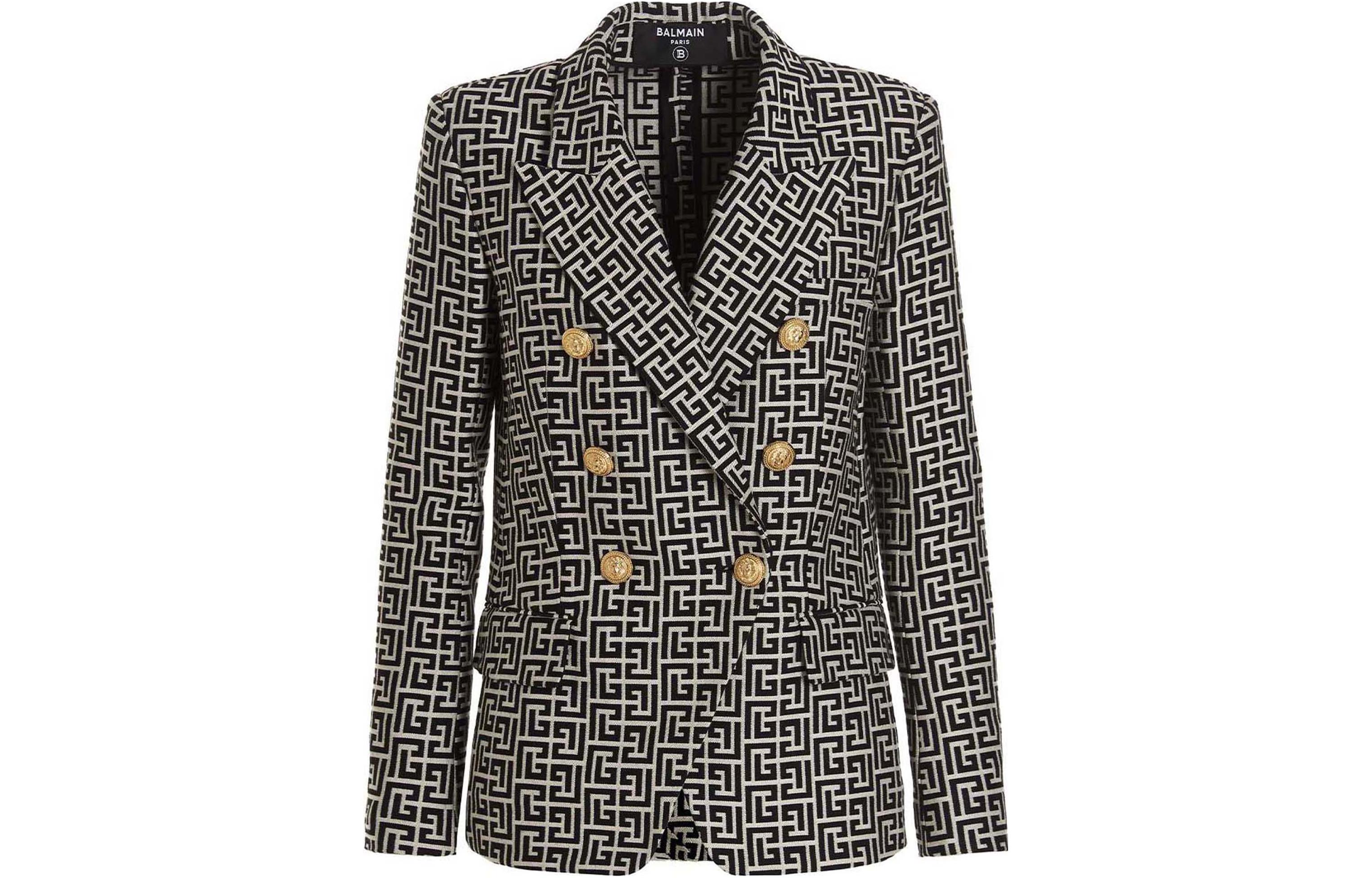 (Women) BALMAIN FW22  Black Logo Pattern Double-Breasted Blazer. YF1SG046CB03GFE