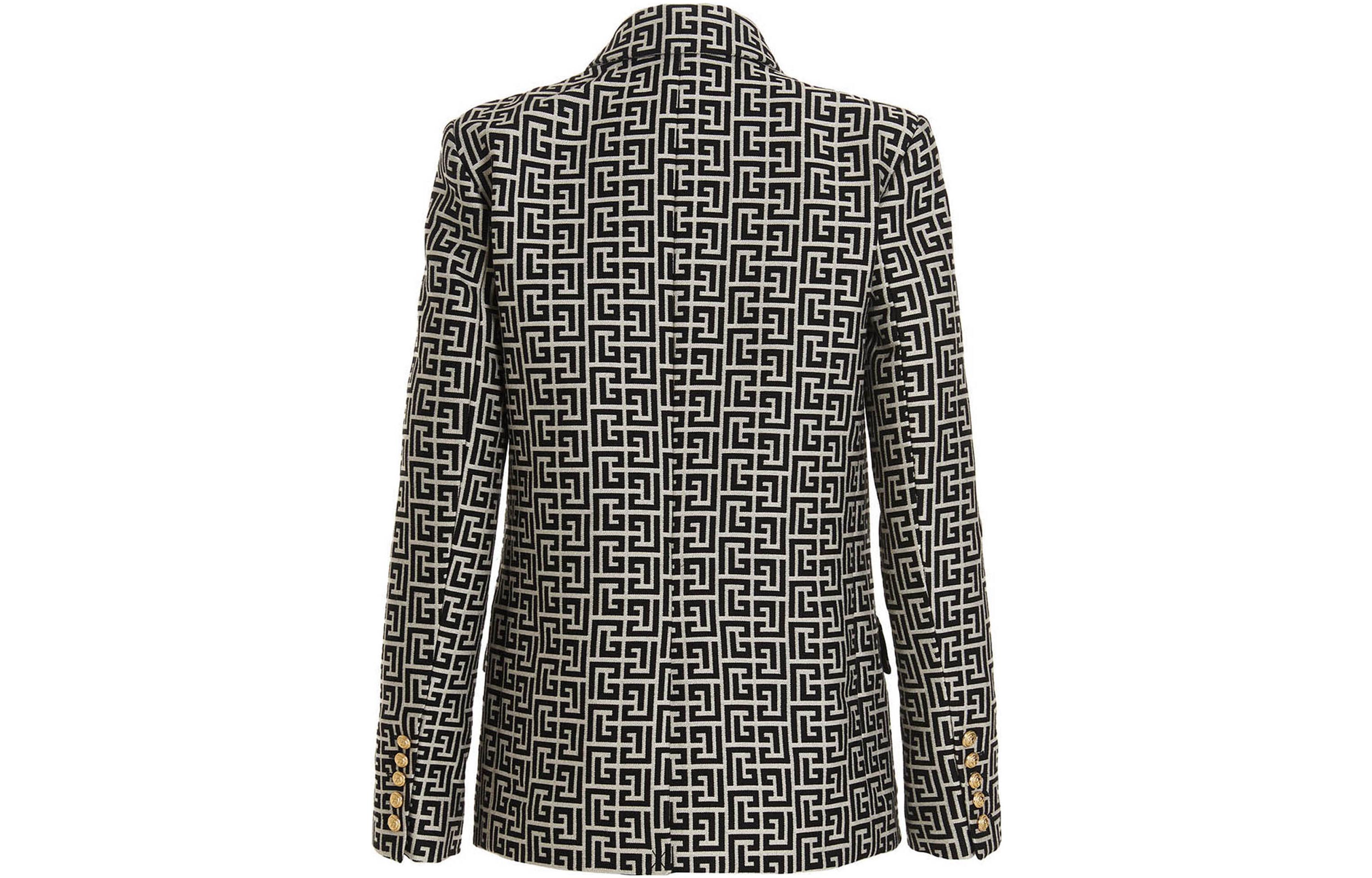 Lookbook (W) BALMAIN FW22 黑色雙排扣Logo花紋西裝外套 YF1SG046CB03GFE