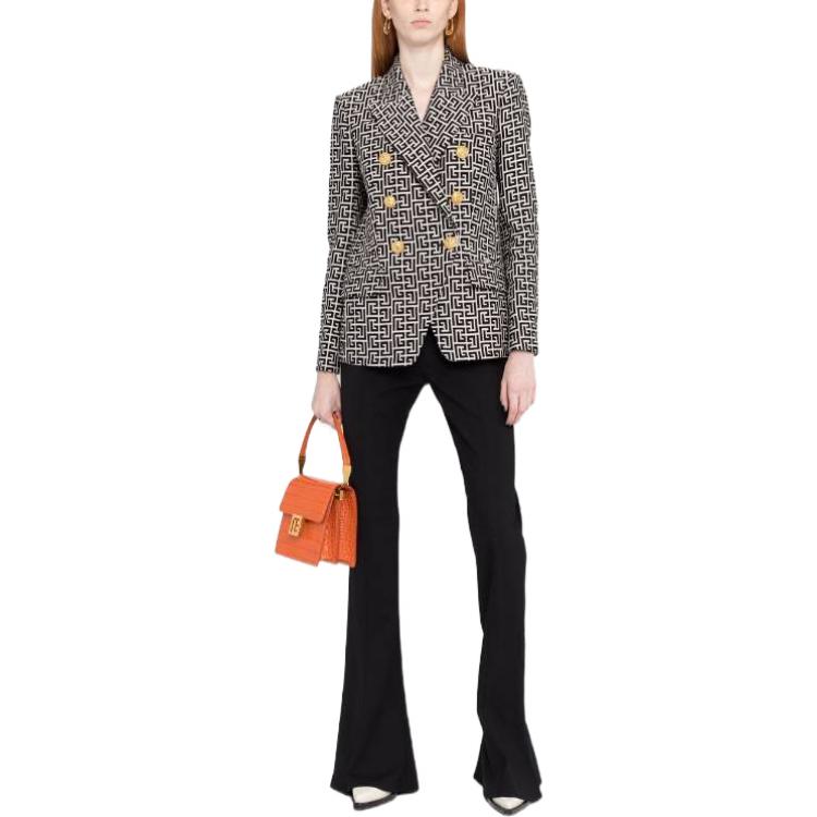 Shop (W) BALMAIN FW22 黑色雙排扣Logo花紋西裝外套 YF1SG046CB03GFE