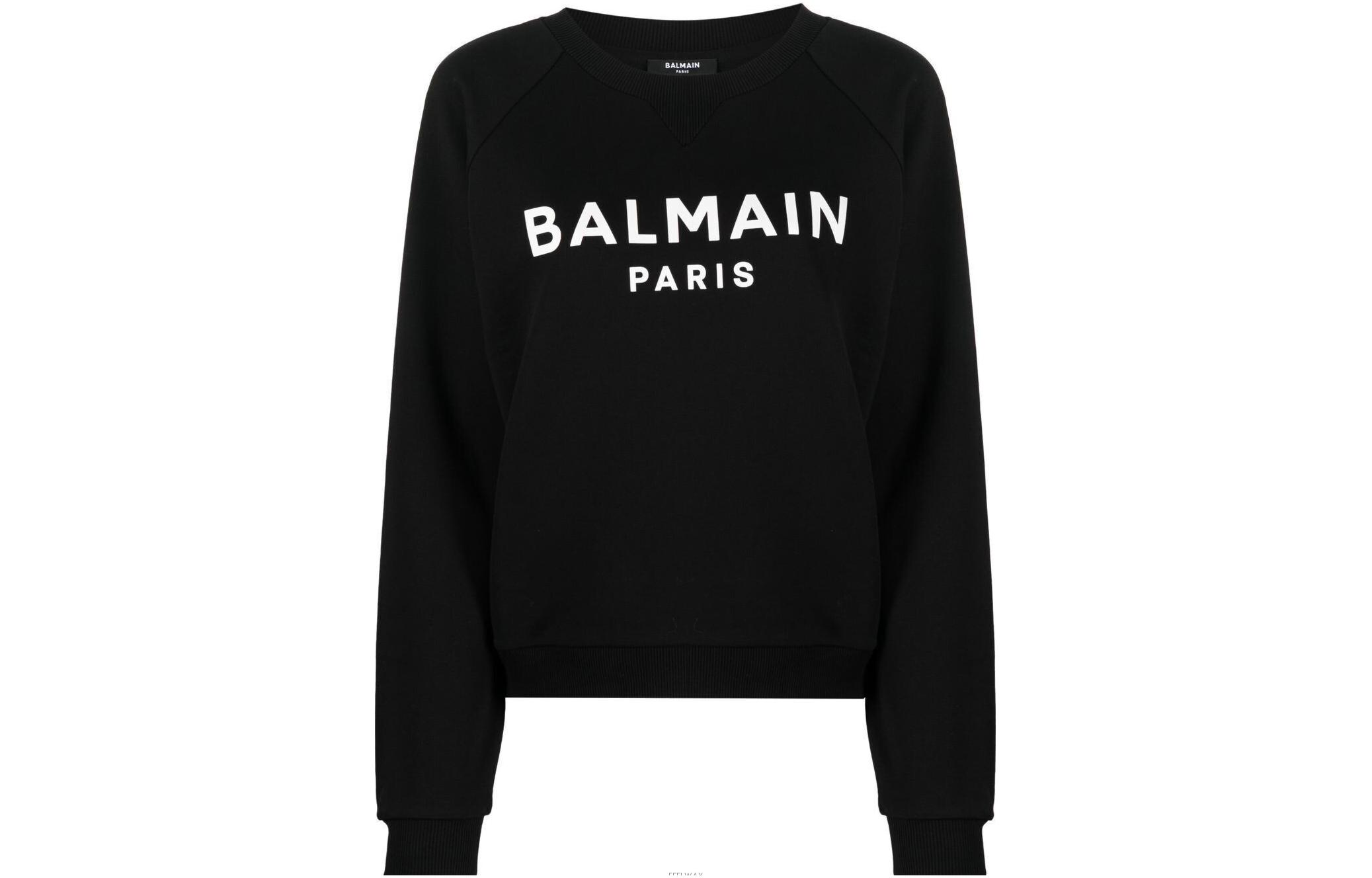 (Women) BALMAIN FW22  Black Pullover Sweatshirt with Logo Lettering Print YF0JQ001BB02-EAB