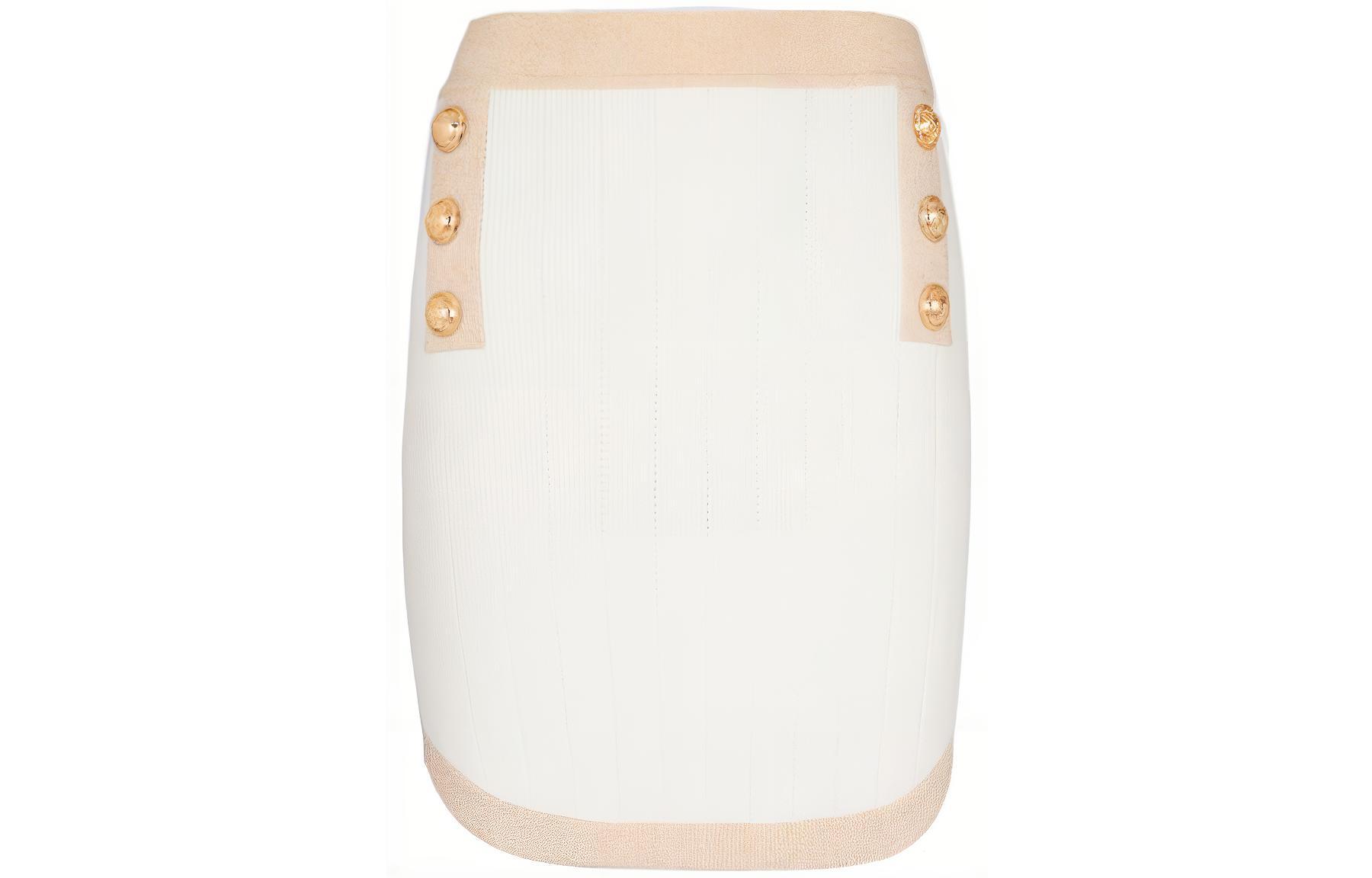 (Women) BALMAIN FW22  Colorblock Buttoned Mid-Waist Casual Skirt - White AF1LB189KD74G-DKA