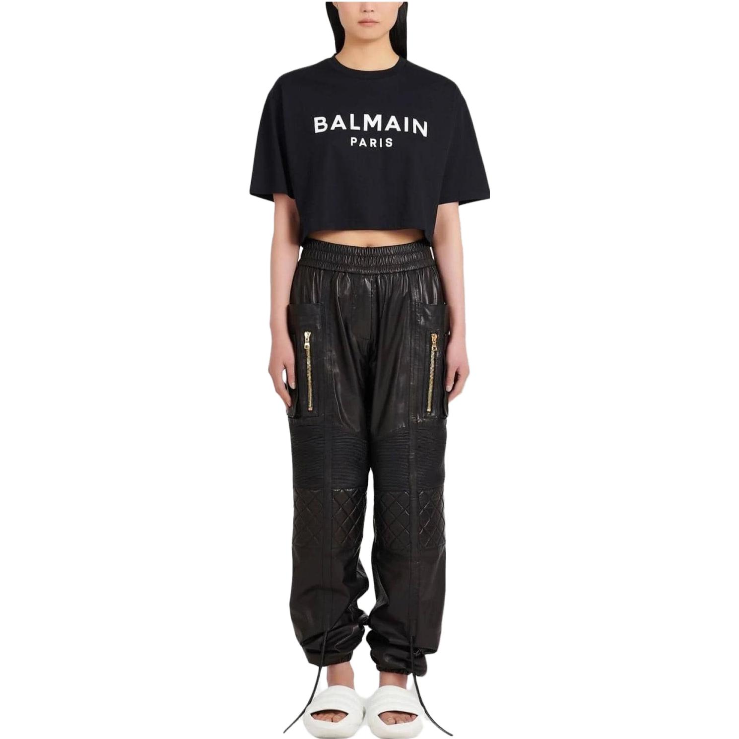 Lookbook (W) BALMAIN FW22 Baju-T Cetakan Logo Hitam Pendek AF1EE020BB02-EAB