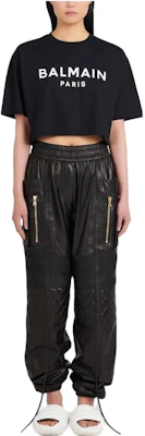 (W) 발망 FW22 크롭 로고 프린트 티셔츠 블랙 AF1EE020BB02-EAB Lookbook (W) 발망 FW22 크롭 로고 프린트 티셔츠 블랙 AF1EE020BB02-EAB