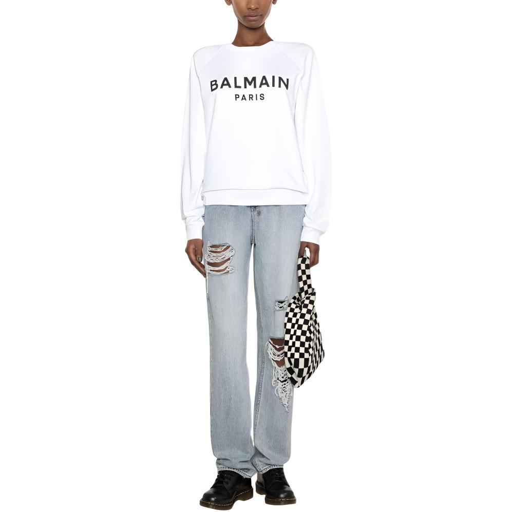 (Women) BALMAIN FW22  Letter Logo Print Crewneck Long Sleeve Sweatshirt. YF0JQ001BB02GABC4D