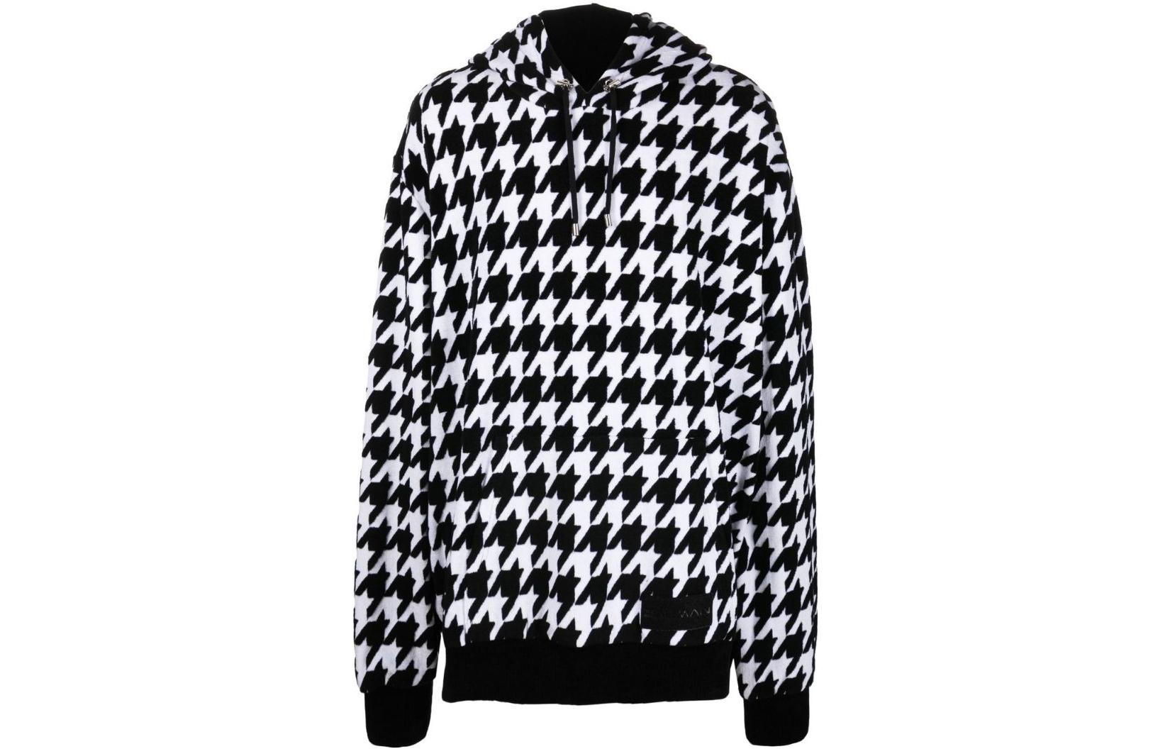 Order (W) BALMAIN FW22 徽標格紋印花連帽上衣 黑色 YH1JT00632JDEAB