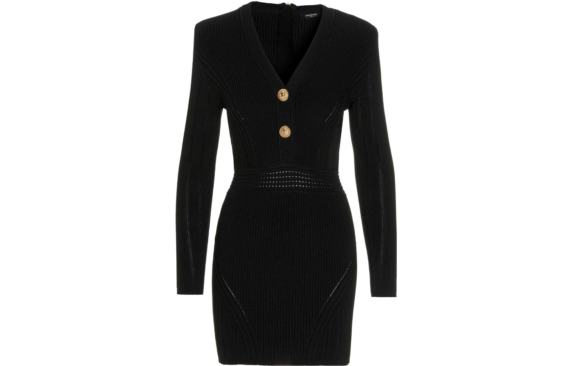 Order (W) BALMAIN FW22 V領扣子長袖連身裙 黑色 YF0R8062KB390PA