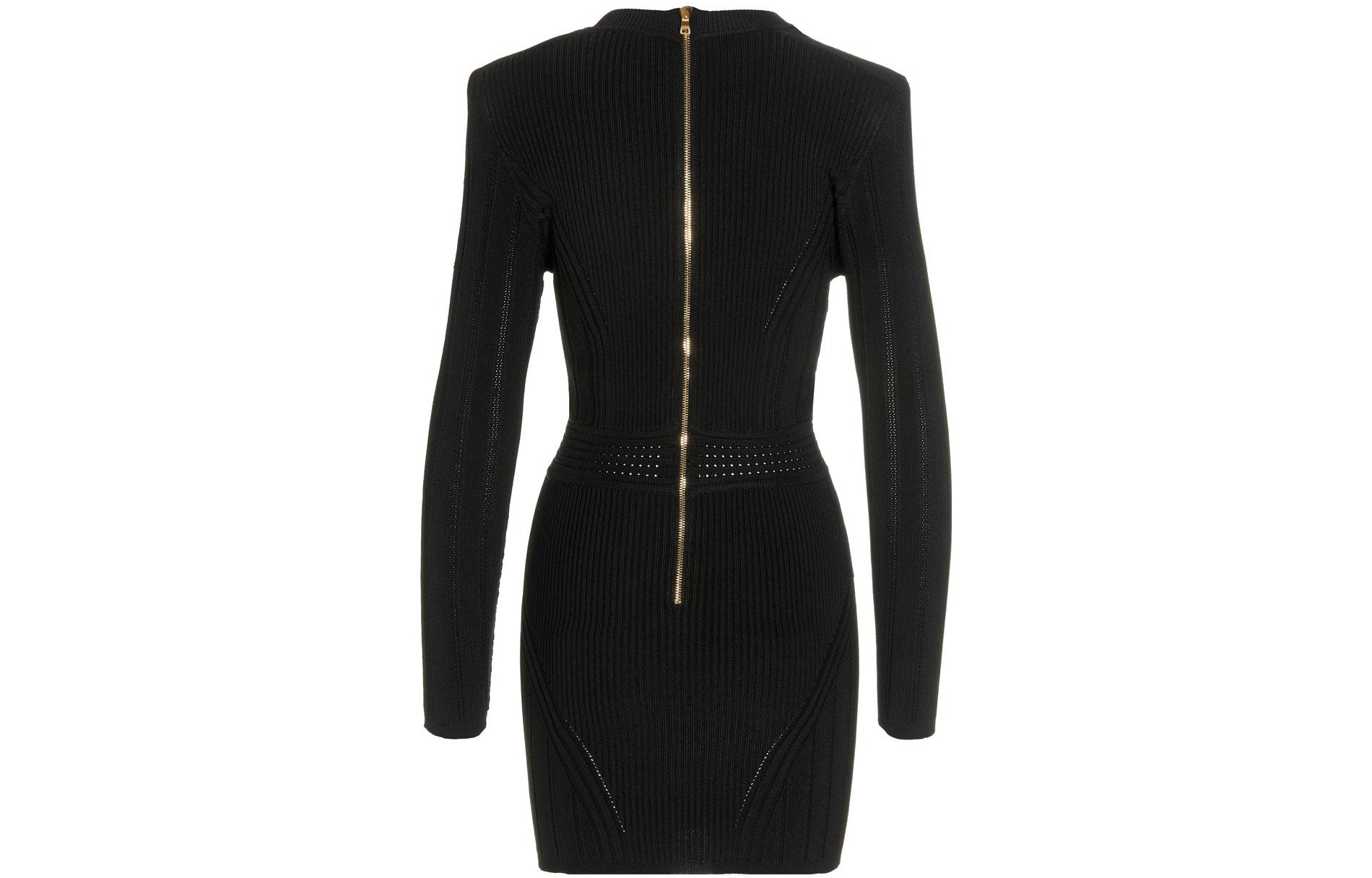 Lookbook (W) BALMAIN FW22 V領扣子長袖連身裙 黑色 YF0R8062KB390PA