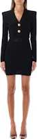 Shop (Women) BALMAIN FW22 V-Neck Button Long Sleeve Dress Black YF0R8062KB390PA