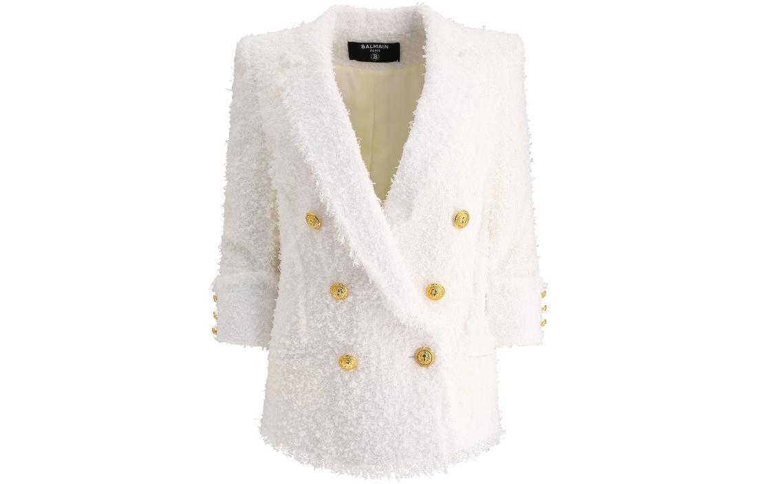 Order (W) BALMAIN FW22 白色雙排扣毛邊長袖外套 YF1SG090XC67-0FA