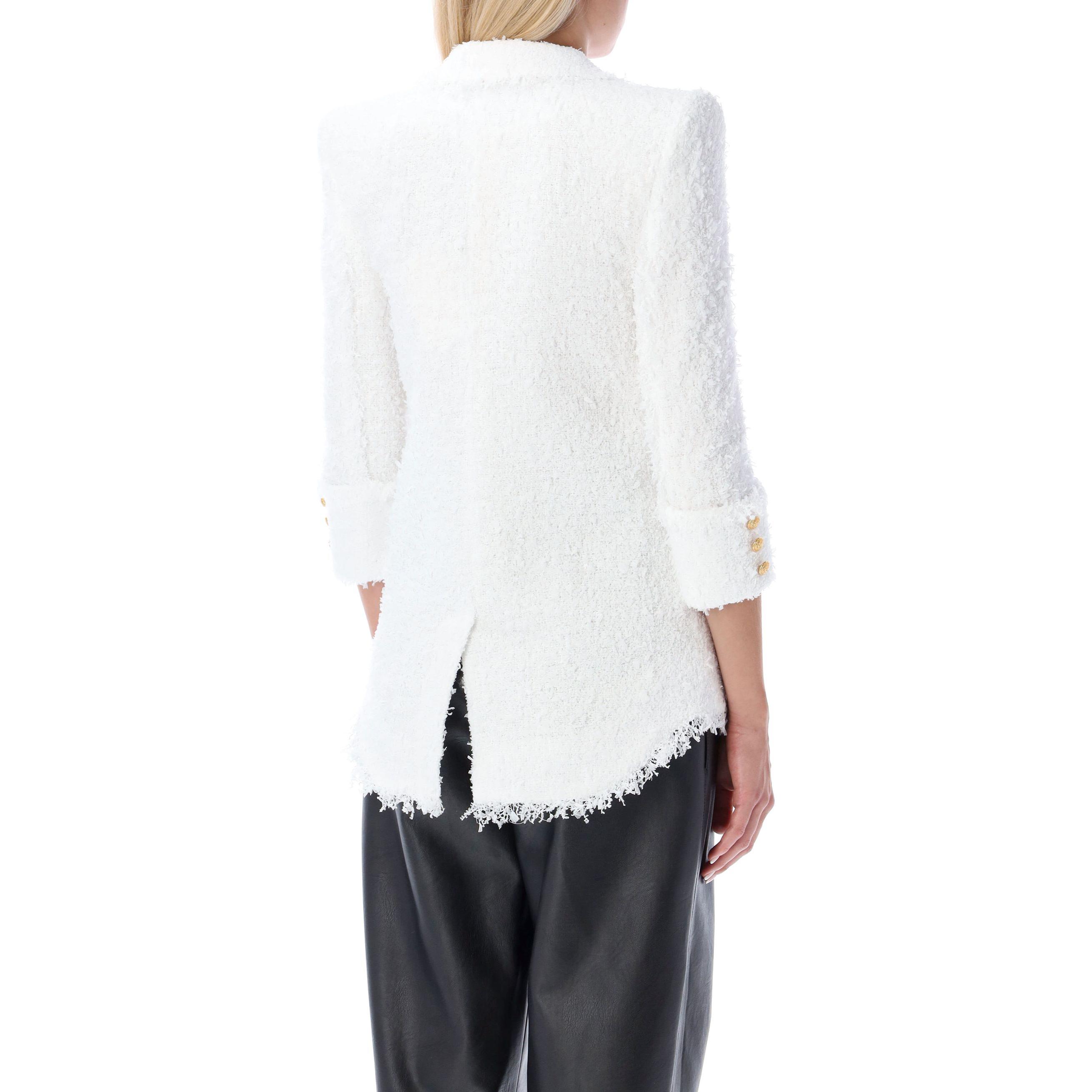 Shop (W) BALMAIN FW22 白色雙排扣毛邊長袖外套 YF1SG090XC67-0FA
