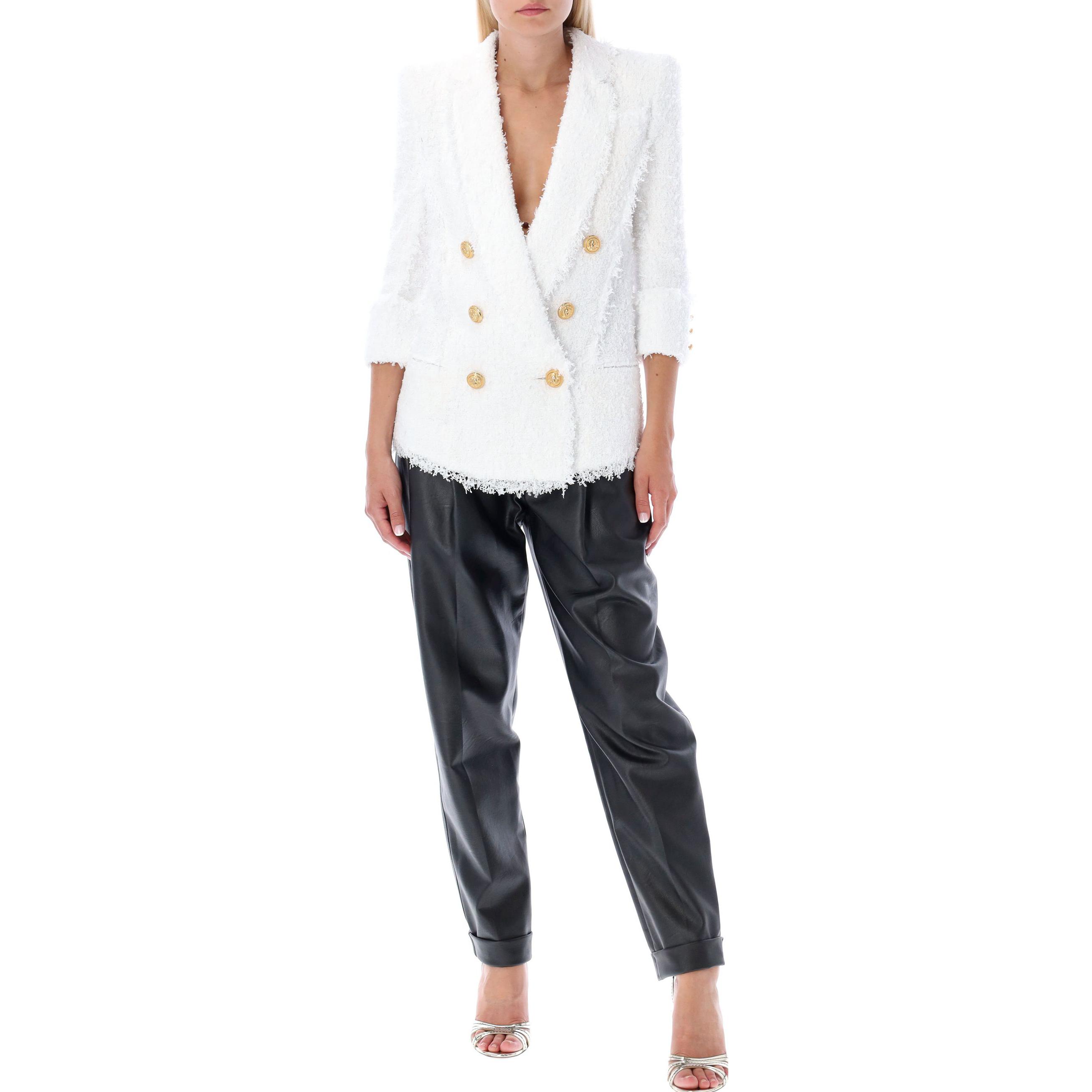 Details for (W) BALMAIN FW22 白色雙排扣毛邊長袖外套 YF1SG090XC67-0FA