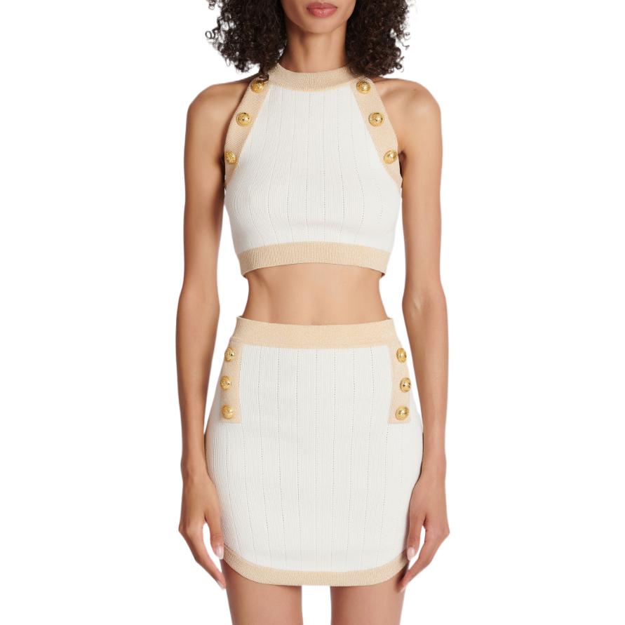 Sizing (W) バルマン FW22 ホワイト スリムフィット ニットタンクトップ コントラストトリム付き AF1AB022KD74-GDK