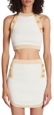 (W) バルマン FW22 ホワイト スリムフィット ニットタンクトップ コントラストトリム付き AF1AB022KD74-GDK Sizing (W) バルマン FW22 ホワイト スリムフィット ニットタンクトップ コントラストトリム付き AF1AB022KD74-GDK