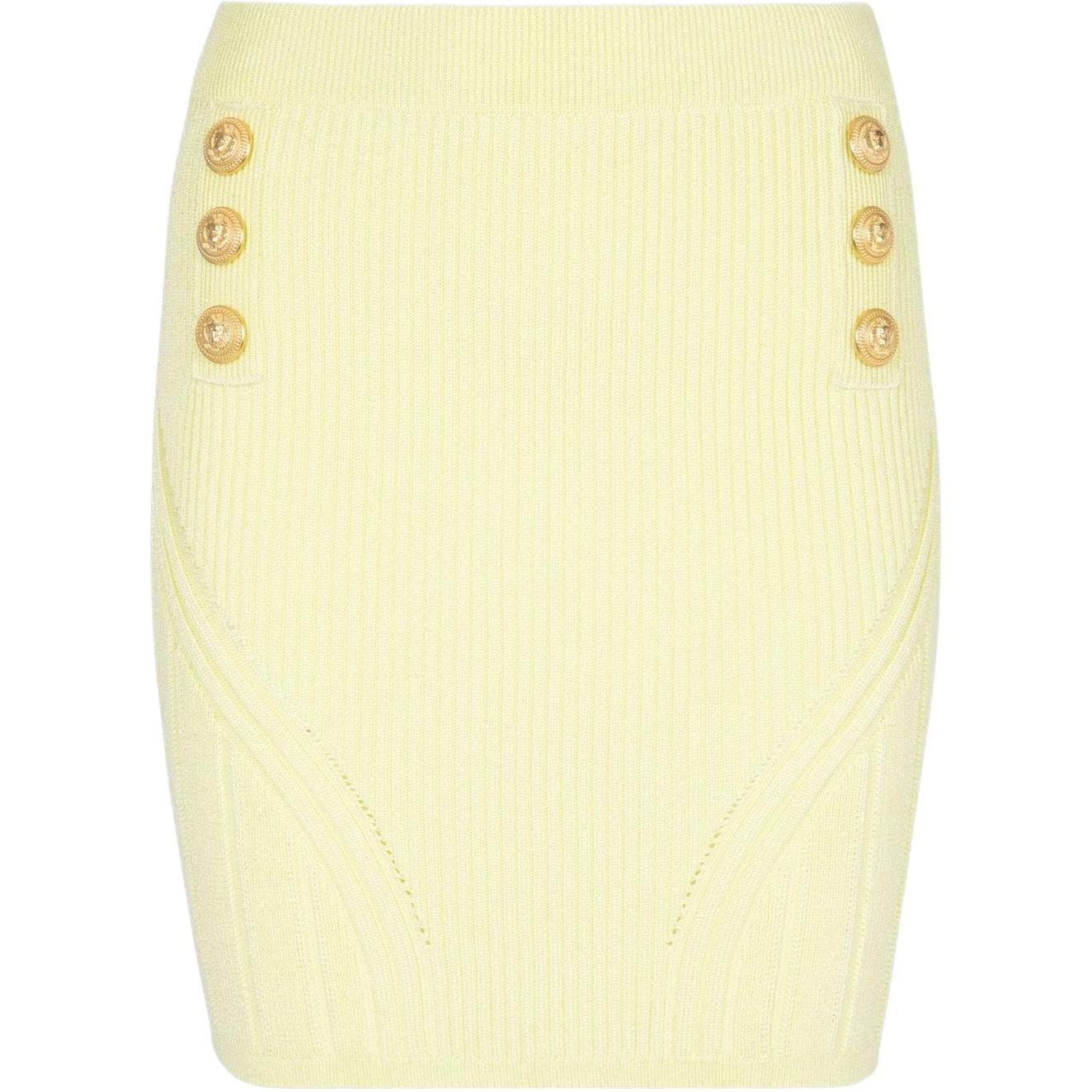 (Women) BALMAIN FW22  Yellow Ribbed Mini Skirt Casual Short Skirt. YF0LB192KB39-1AF
