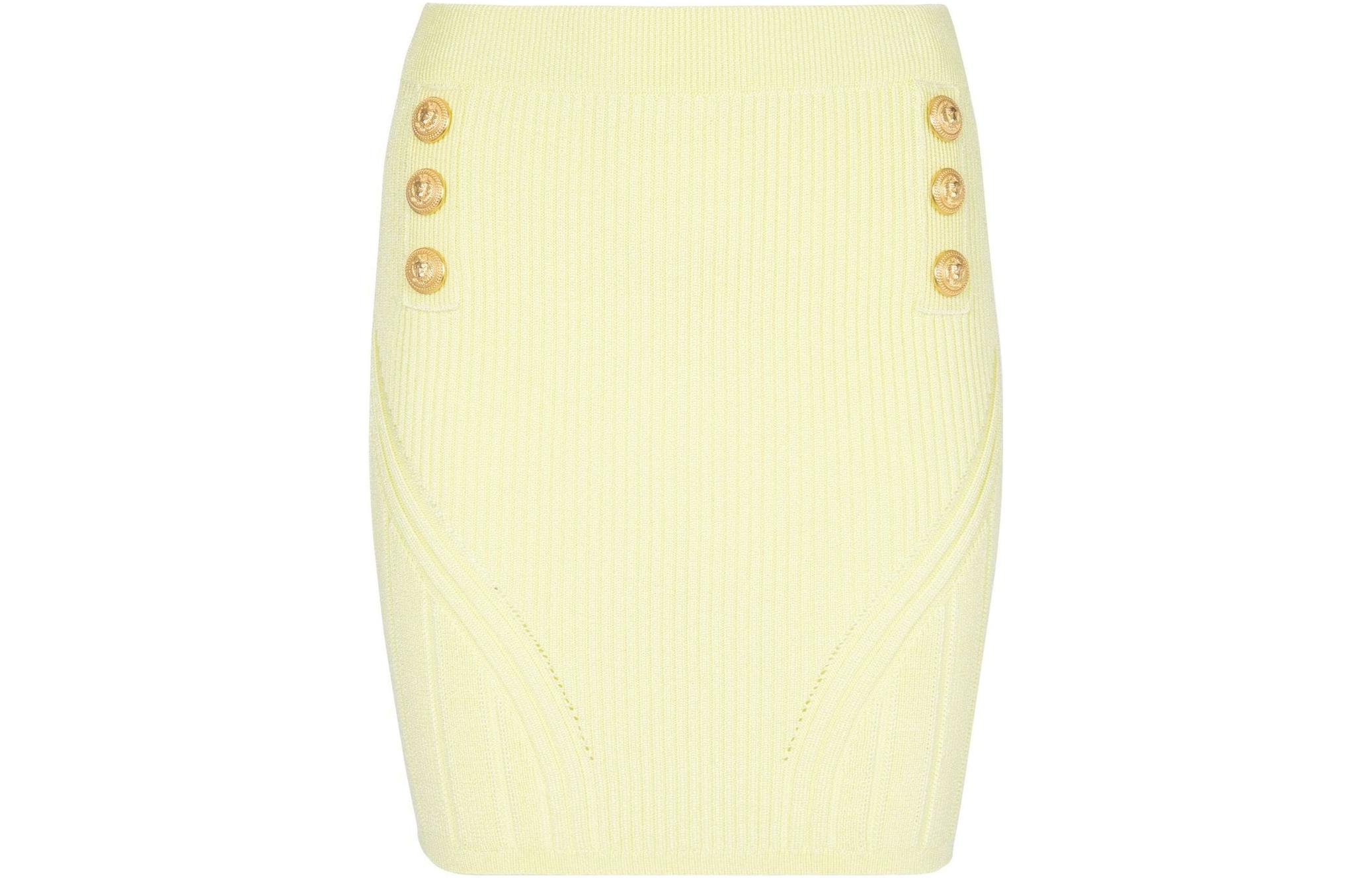 Order (W) 巴尔曼 FW22 黄色罗纹迷你裙 休闲短裙 YF0LB192KB39-1AF