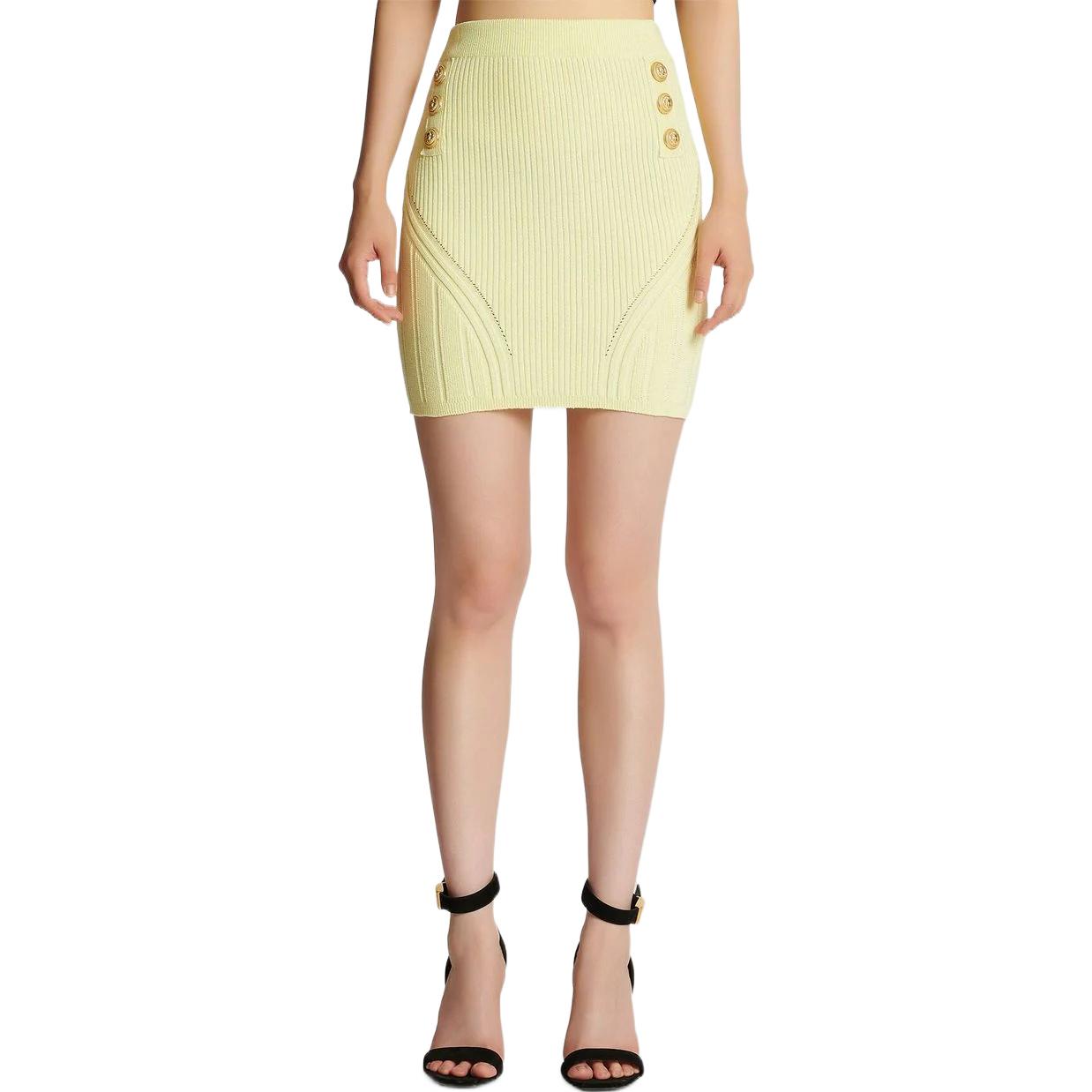 Details for (W) 巴尔曼 FW22 黄色罗纹迷你裙 休闲短裙 YF0LB192KB39-1AF