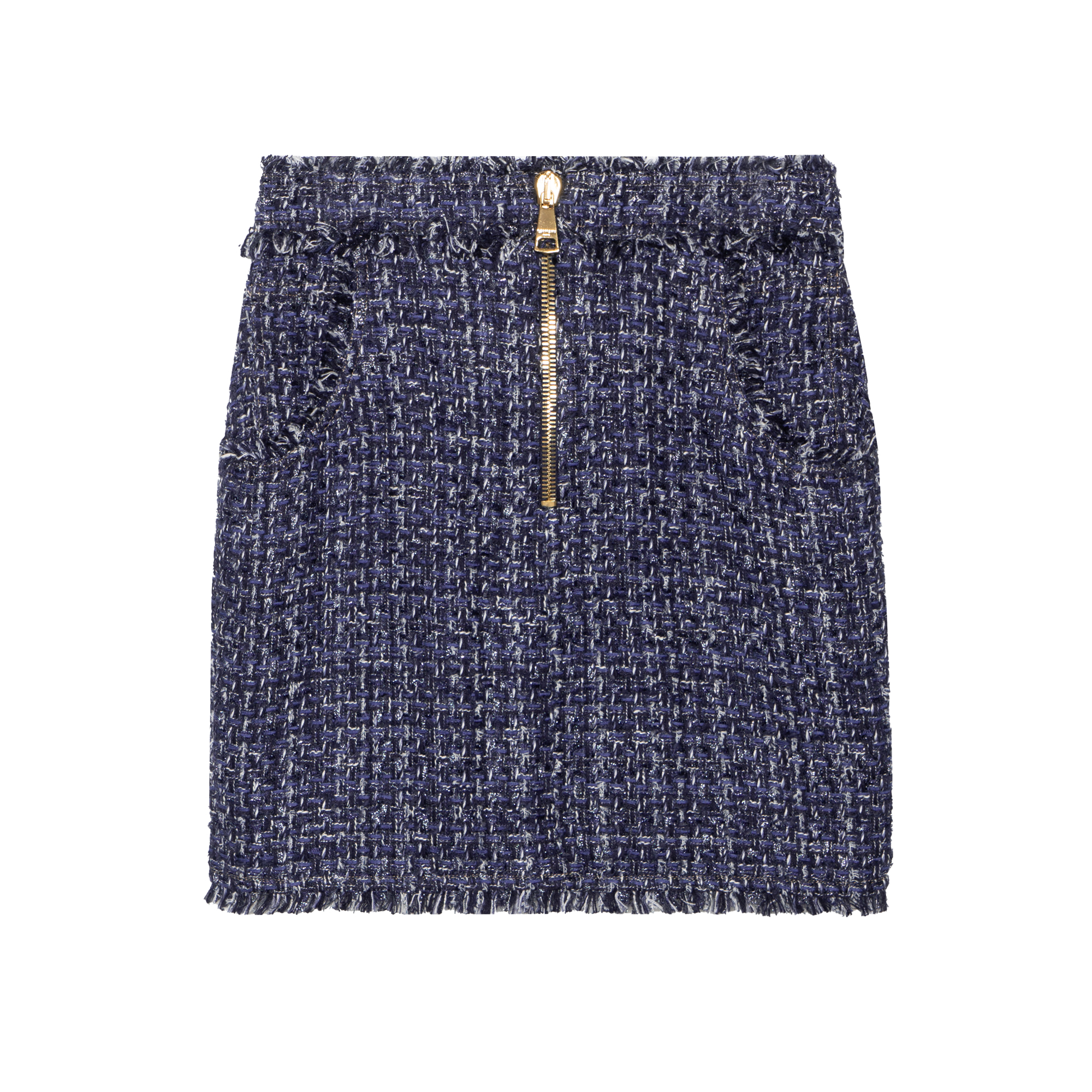 (Women) BALMAIN FW22  Zipper Ribbed Knit Short Skirt Casual Mini Skirt. YF0LB650XD46SAA