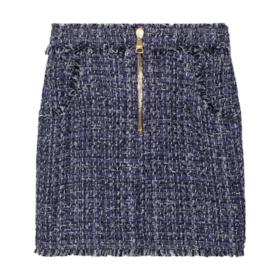 (Women) BALMAIN FW22 Zipper Ribbed Knit Short Skirt Casual Mini Skirt. YF0LB650XD46SAA