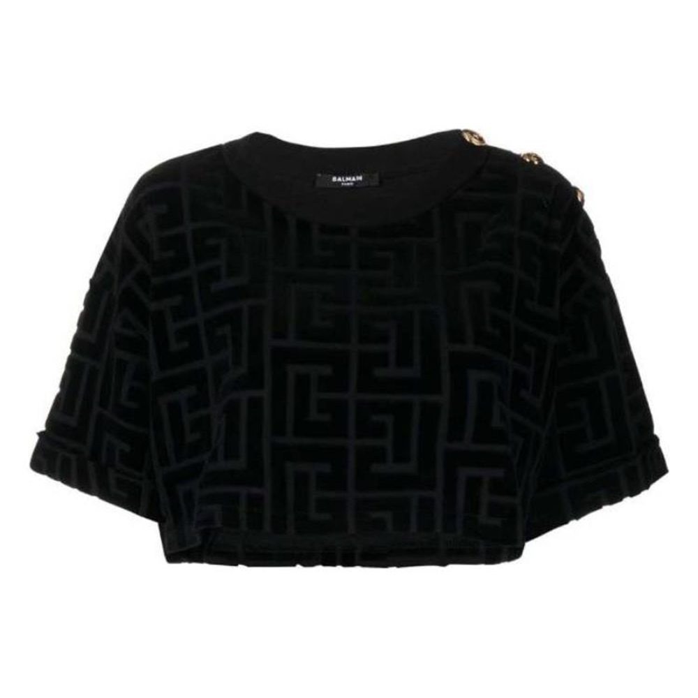 (Women) BALMAIN FW22 All-Over Logo Crewneck T-Shirt Women’s Black YF1AI050JD56EAP