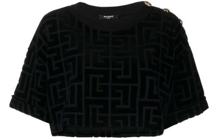 (Women) BALMAIN FW22 All-Over Logo Crewneck T-Shirt Women’s Black YF1AI050JD56EAP 圖 2