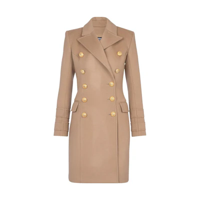 (Women) BALMAIN FW22 Double-Breasted Long Sleeve Coat Women’s Brown. YF0UB065WB508KC