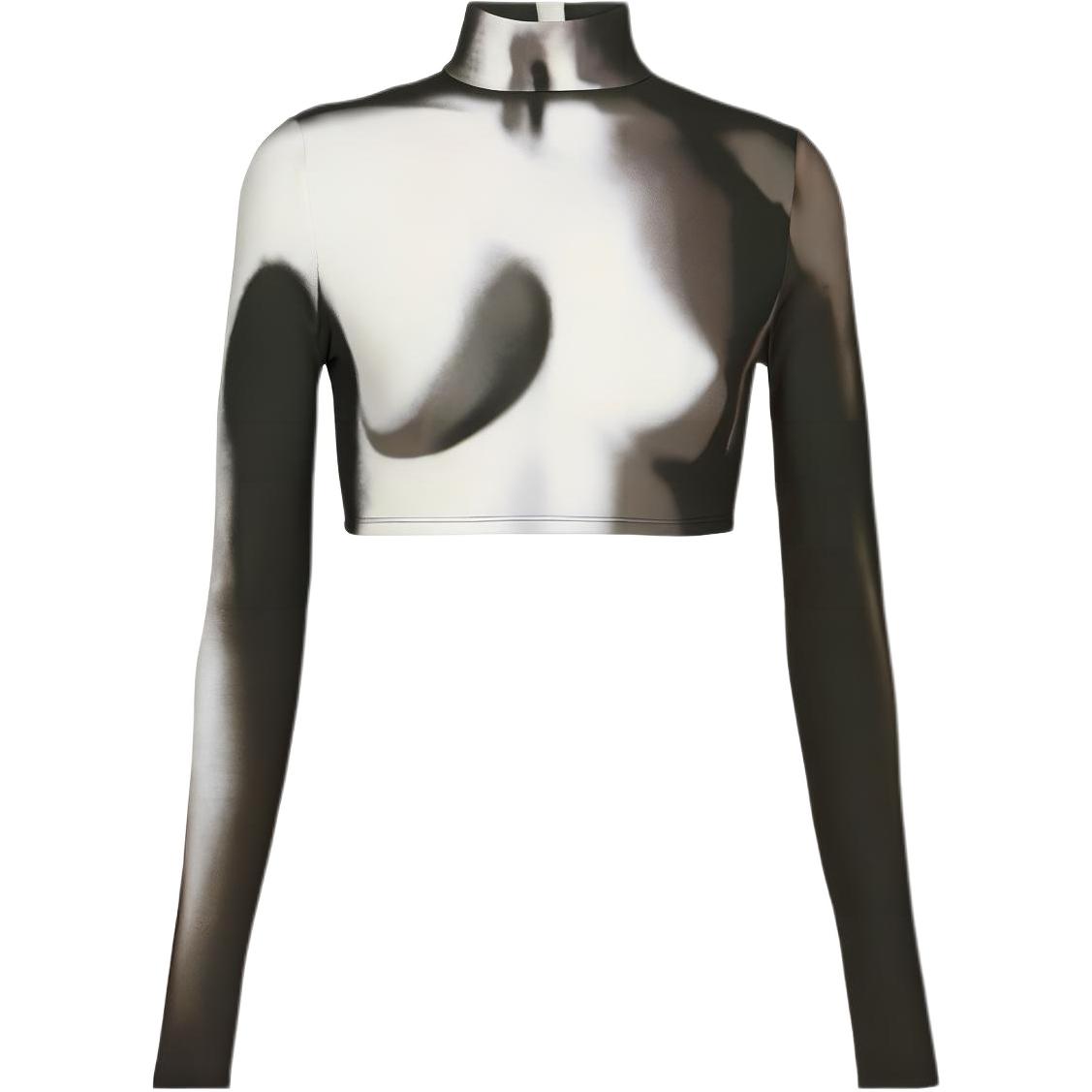 (Women) BALMAIN FW22 Paint-Splatter Slim Fit High Neck Crop Top Womens Grey YF0AO195JE21EAB