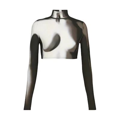 (Women) BALMAIN FW22 Paint-Splatter Slim Fit High Neck Crop Top Womens Grey YF0AO195JE21EAB