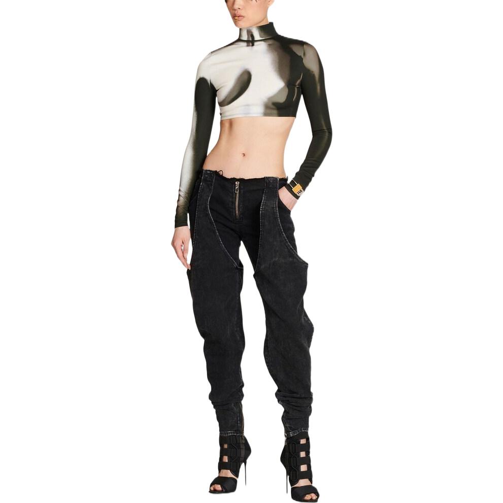 Lookbook (W) 발망 FW22 페인트 스플래터 슬림핏 하이넥 크롭탑 여성용 그레이 YF0AO195JE21EAB