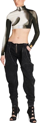 (W) 발망 FW22 페인트 스플래터 슬림핏 하이넥 크롭탑 여성용 그레이 YF0AO195JE21EAB Lookbook (W) 발망 FW22 페인트 스플래터 슬림핏 하이넥 크롭탑 여성용 그레이 YF0AO195JE21EAB