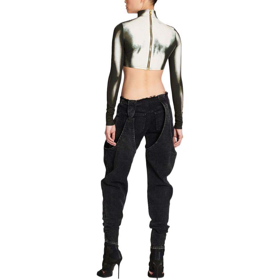 Shop (W) 발망 FW22 페인트 스플래터 슬림핏 하이넥 크롭탑 여성용 그레이 YF0AO195JE21EAB