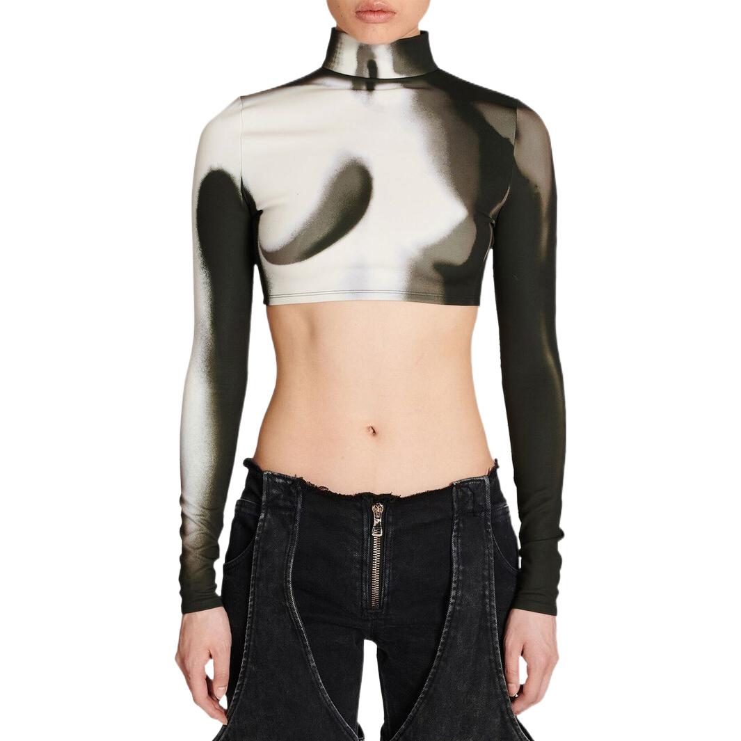 Purchase (W) 발망 FW22 페인트 스플래터 슬림핏 하이넥 크롭탑 여성용 그레이 YF0AO195JE21EAB