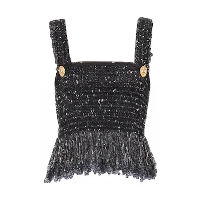 (Women) BALMAIN FW23 Black Cropped Tank Top with Zipper Detail CF1AA011-KF46-EAD