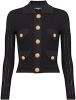 (Women) BALMAIN FW23 Black Knit Long Sleeve Cropped Cardigan CF1KL150-KF24-0PA (Women) BALMAIN FW23 Black Knit Long Sleeve Cropped Cardigan CF1KL150-KF24-0PA