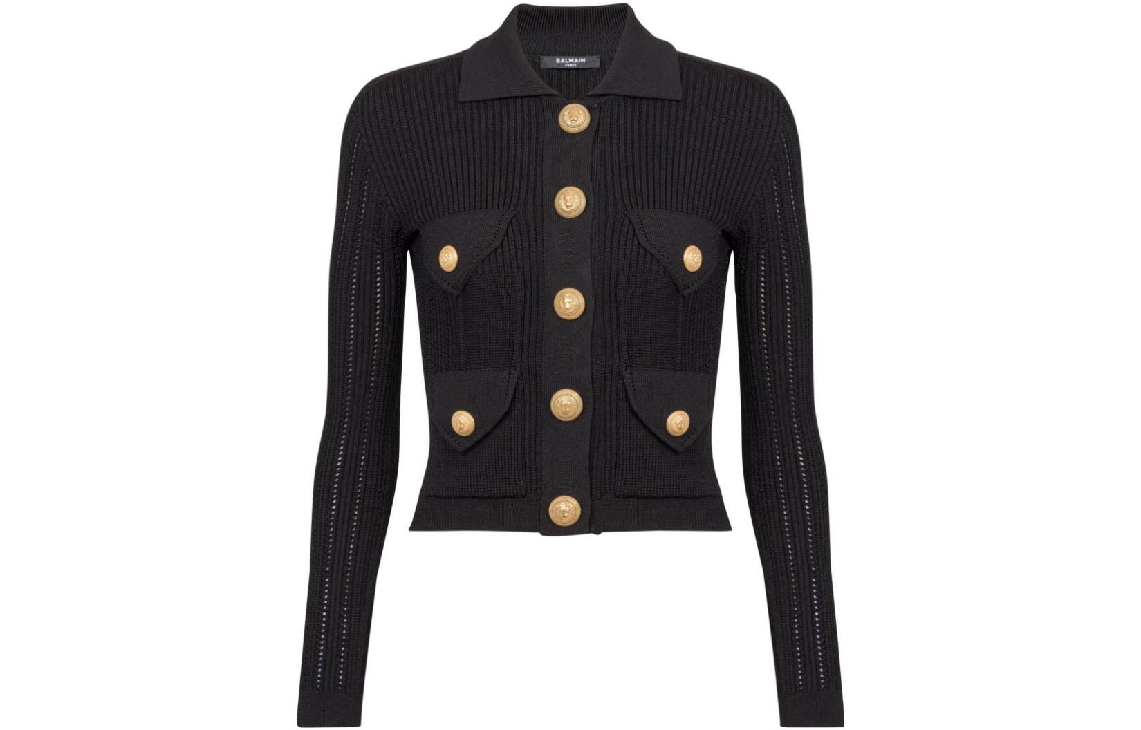 Order (W) 巴尔曼 FW23 黑色针织长袖短款开衫 CF1KL150-KF24-0PA