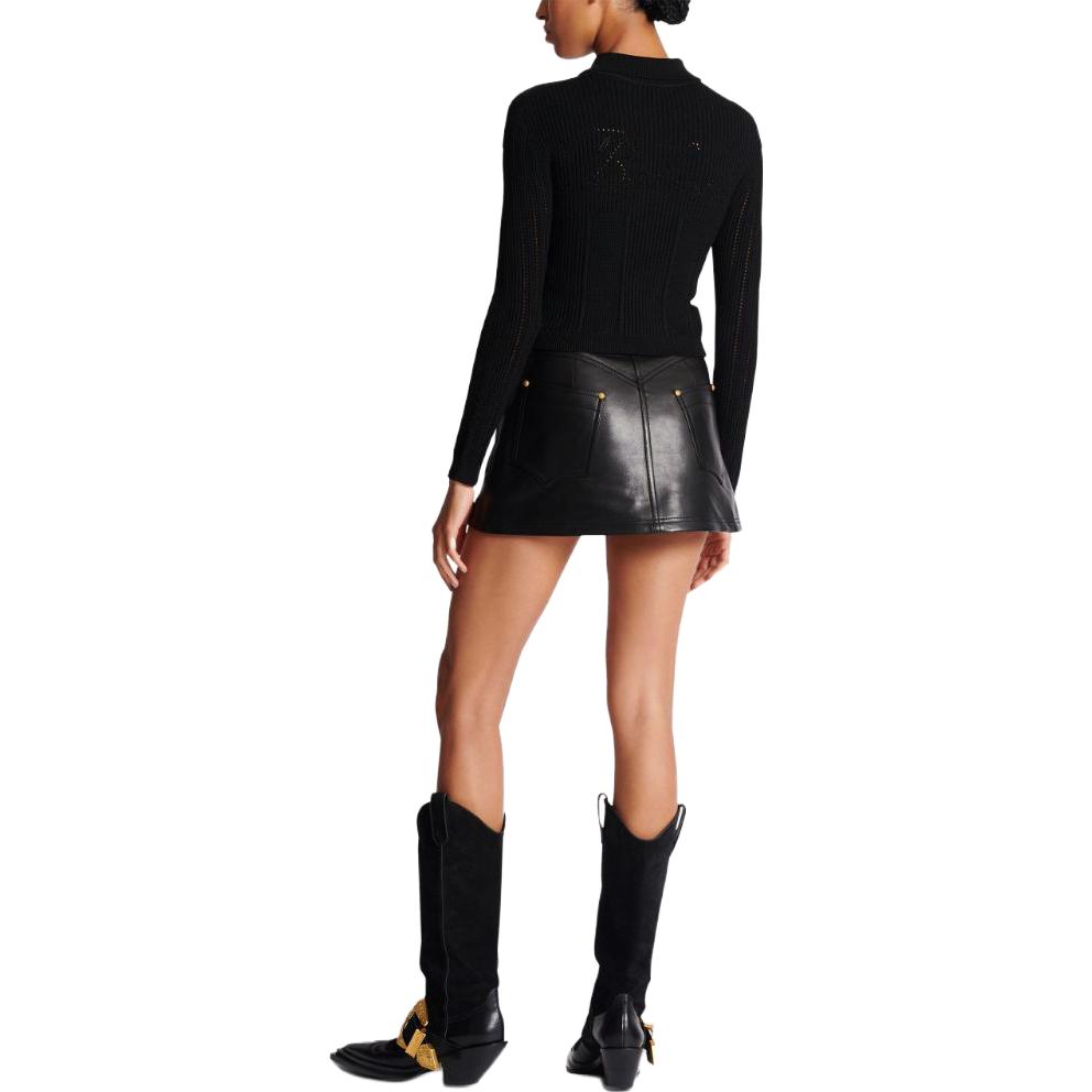 Shop (W) 巴尔曼 FW23 黑色针织长袖短款开衫 CF1KL150-KF24-0PA