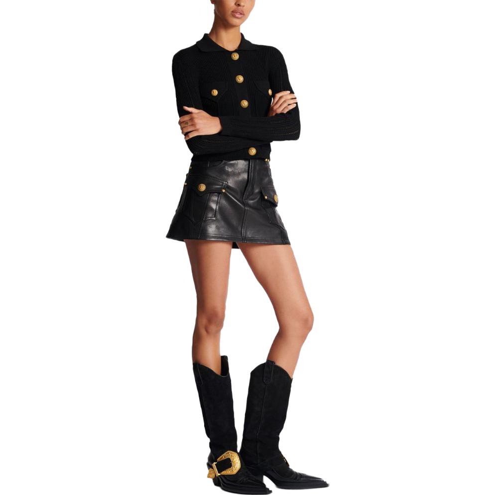 Purchase (W) 巴尔曼 FW23 黑色针织长袖短款开衫 CF1KL150-KF24-0PA