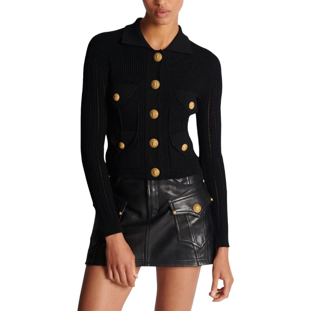 Details for (W) 巴尔曼 FW23 黑色针织长袖短款开衫 CF1KL150-KF24-0PA