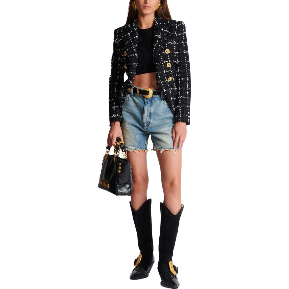 (Women) BALMAIN FW23  Black Short-Sleeve Knit Top with Button Accents. CF1AI077-KF24-0PA 圖 6